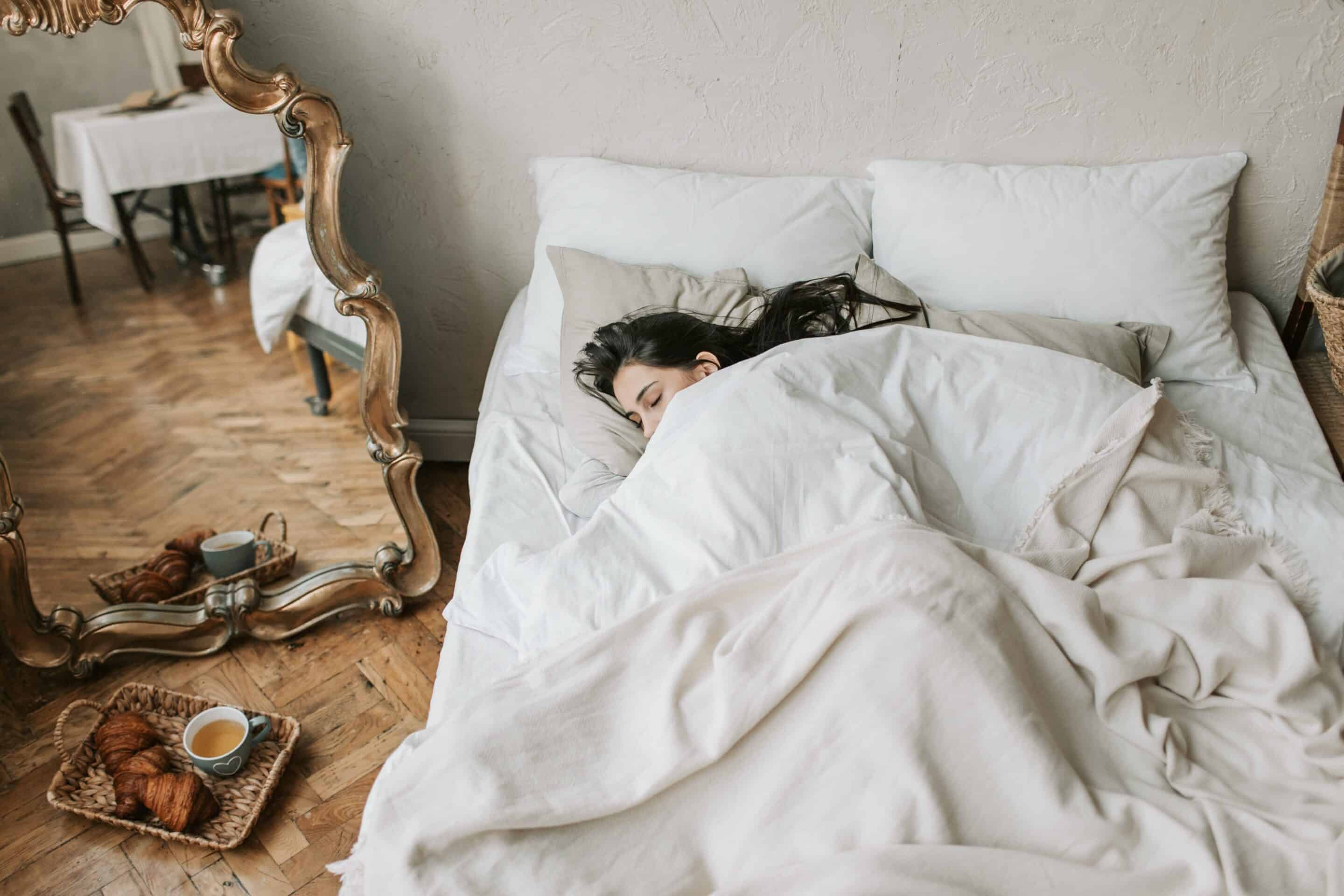 Woman staying in bed