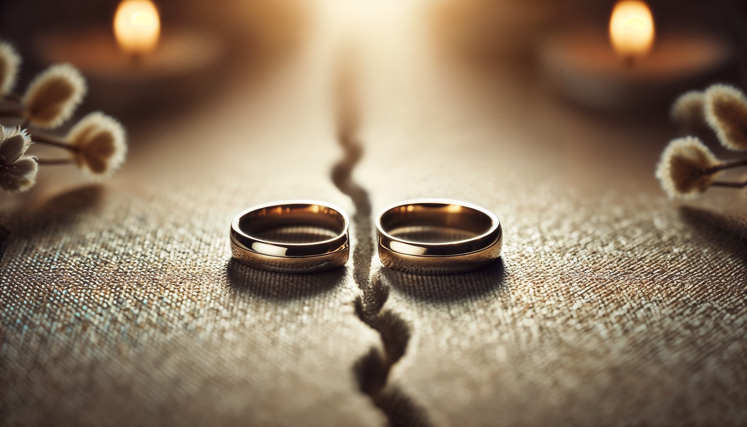 Addiction and marriage, as symbolized by the ground splitting between two wedding rings