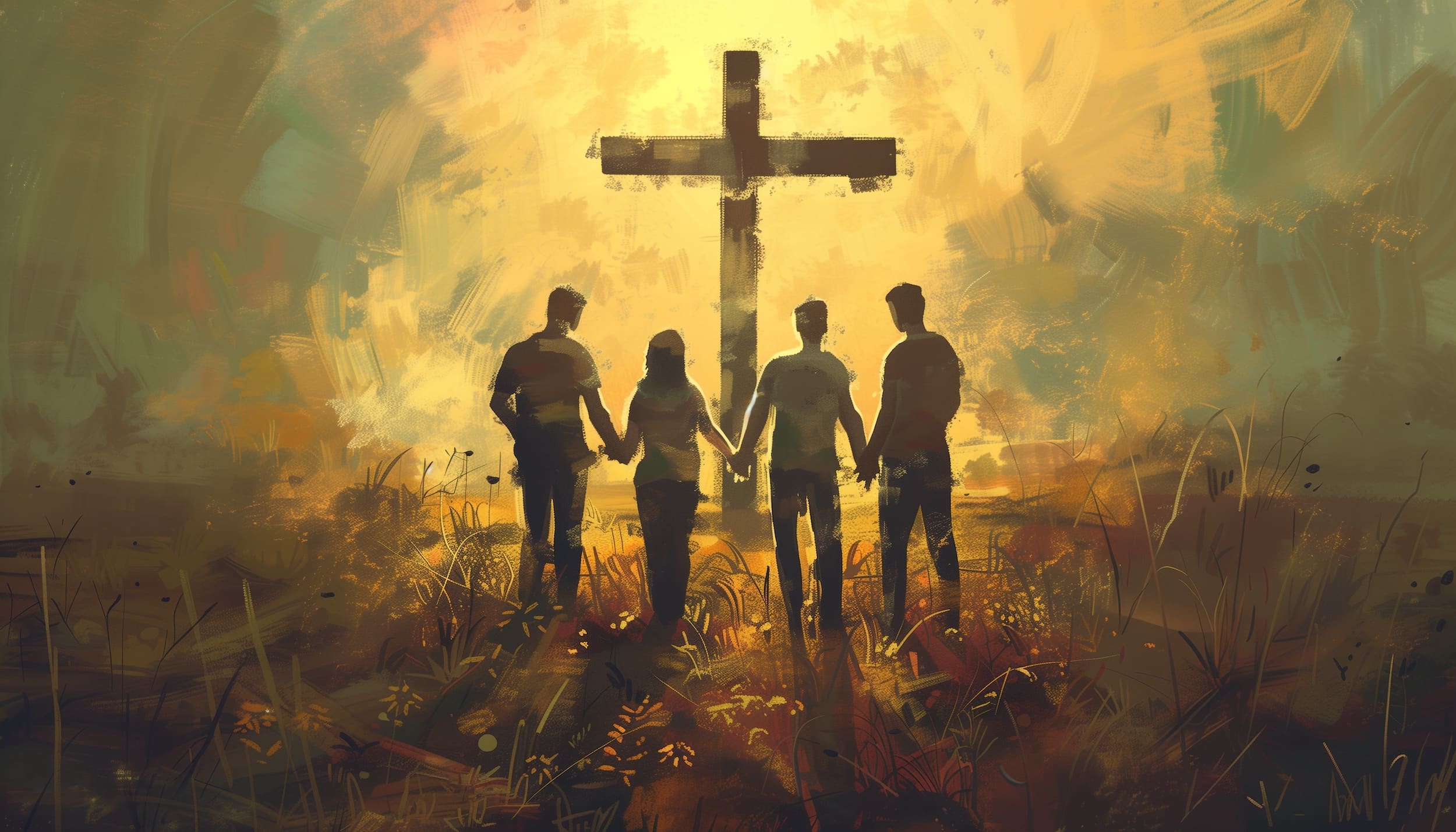 Picture of people standing before the cross, symbolizing how the Bible can help us with mental health issues